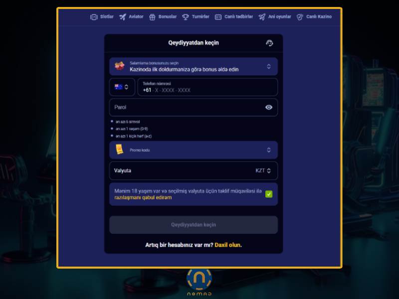 Nomad Casino-da qeydiyyat və giriş prosesi üçün təlimatlar
